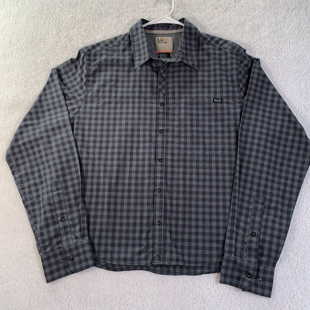 511 Tactical Mens Long Sleeve Shirt Size M Gray Check‎  Snap Buttons Button-Up